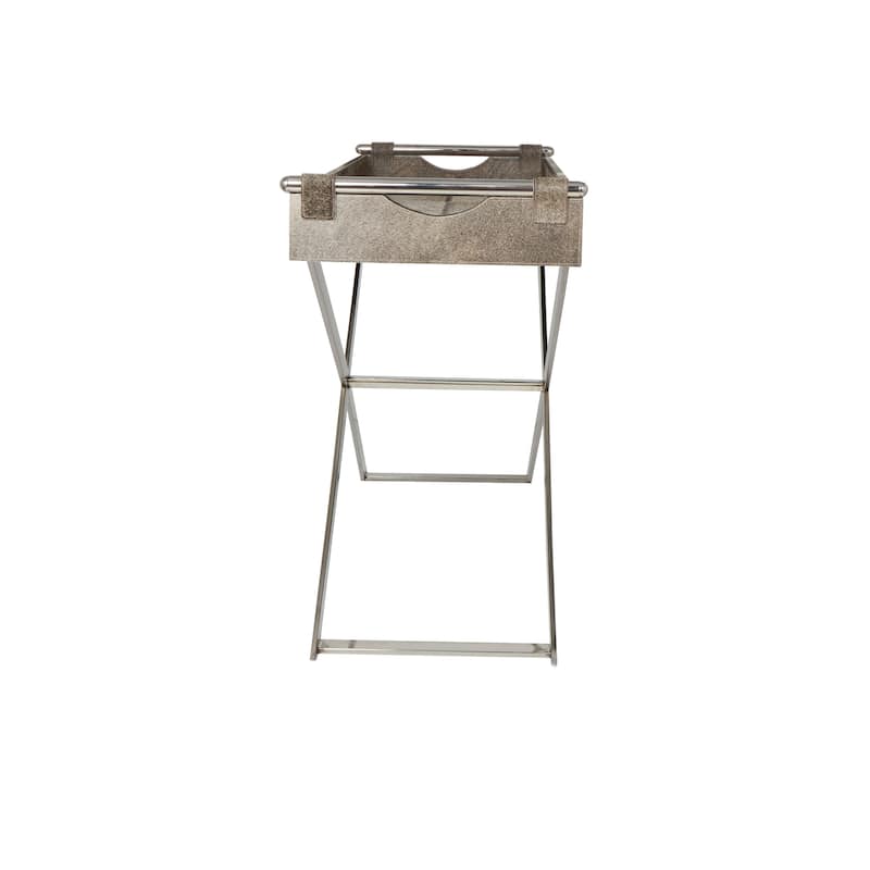 Gray Leather Tray Table Accent Table with Silver Legs and Handles