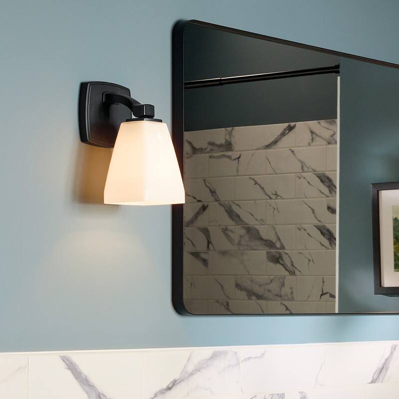 Kichler Lighting Marant 9.5" 1-Light Wall Sconce with Opal Glass in Black
