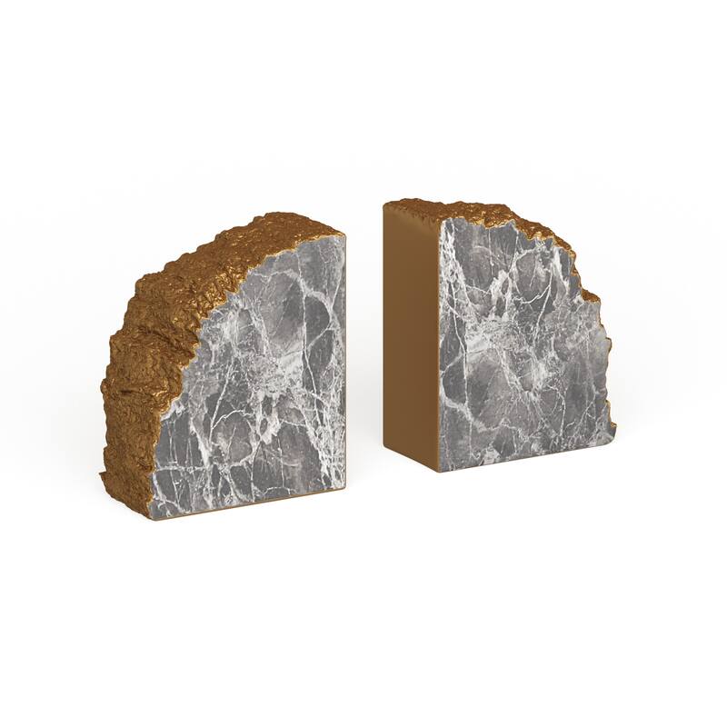 CosmoLiving by Cosmopolitan Gray Polystone Geode Decorative Bookends with Gold Detailing (Set of 2)