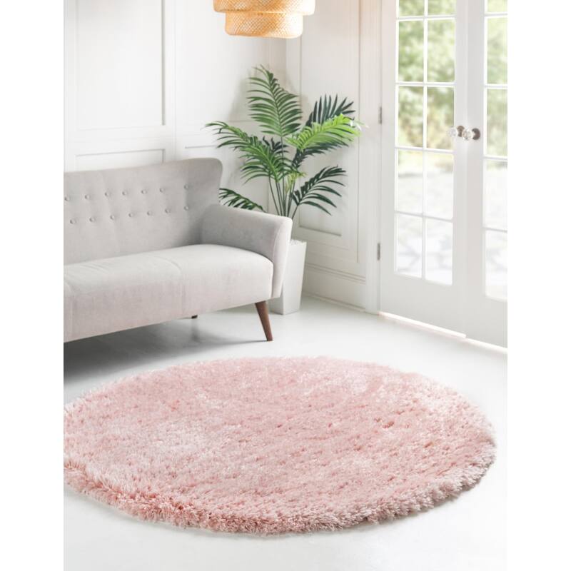 Shag Arum Shag Collection Area Rug - 5' Round - Pink Lace