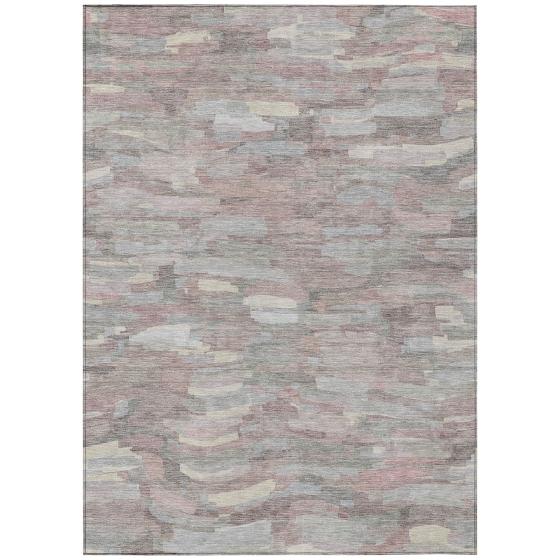 Machine Washable Indoor/ Outdoor Abstract Rock Chantille Rug