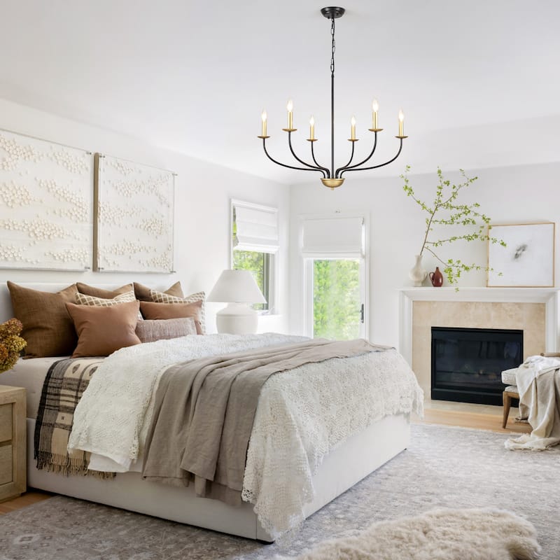 6-Light Modern Farmhouse Chandelier, Metal Candle Style Chandelier for Dining Room Living Room Bedroom Kitchen