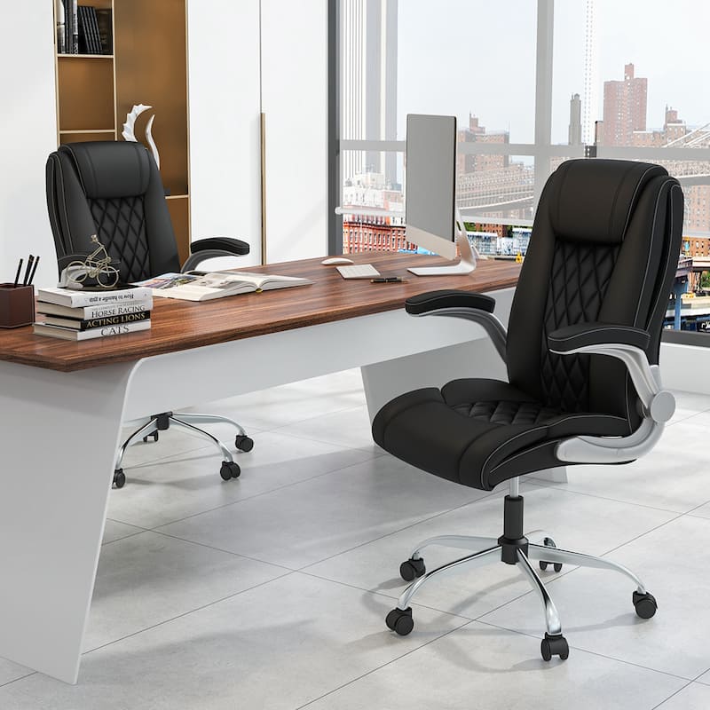Costway PU Leather Office Chair Height Adjustable Executive Chair with - See Details