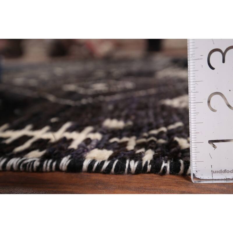 Dark Blue & Brown Moroccan Oriental Area Rug Hand-Knotted Wool Carpet - 8'0" x 10'0"