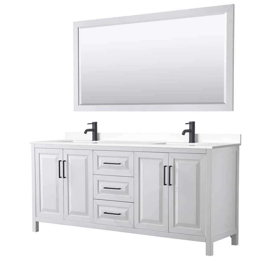 Daria 80 Inch Double Vanity, Cultured Marble Top, 70 Inch Mirror