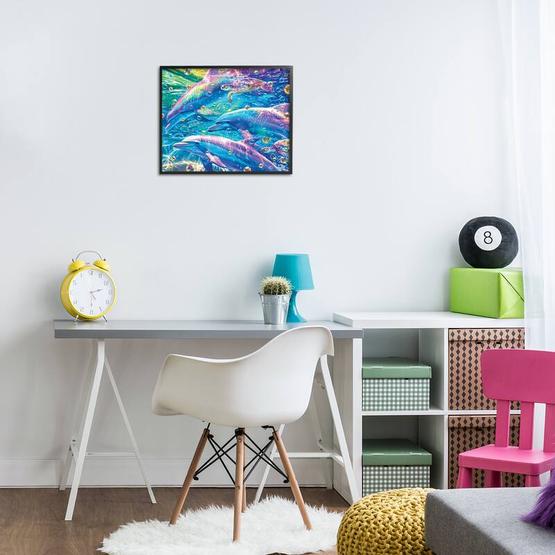 Stupell Chromatic Dolphins Trio Framed Giclee Art Design By Michael Ward