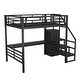 preview thumbnail 6 of 12, Full Size Metal Loft Bed with Desk, Staircase and Small Wardrobe, Black