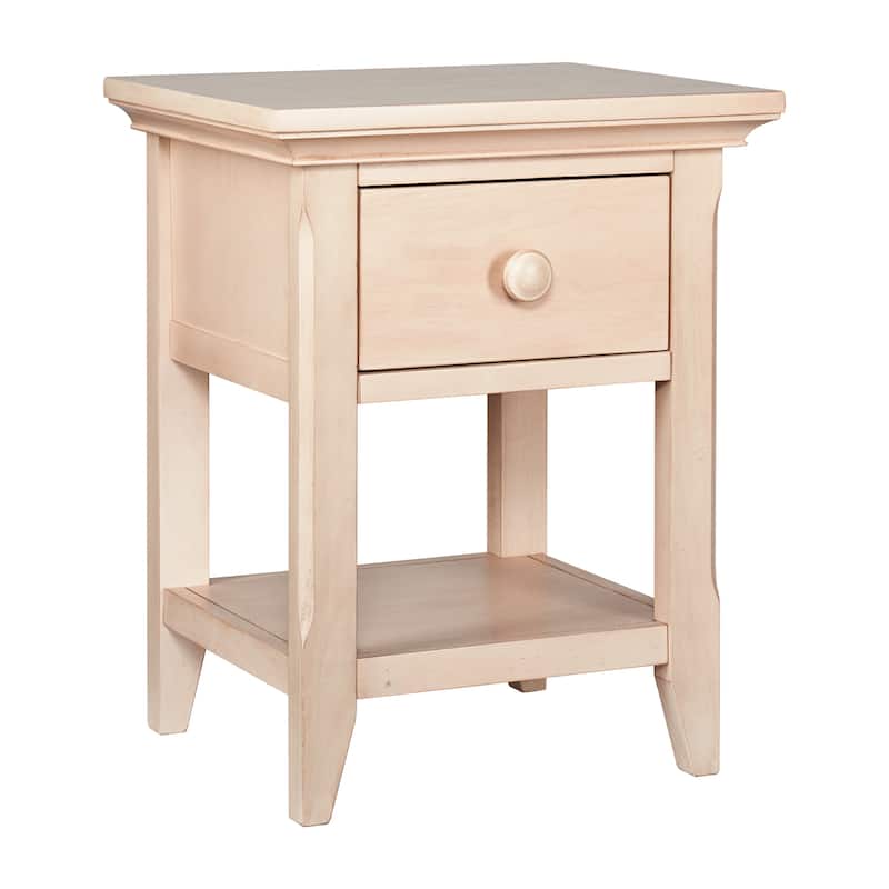 24" Sand Solid Wood Nightstand with Felt Lined Drawer and Open Shelf Bedroom End Table