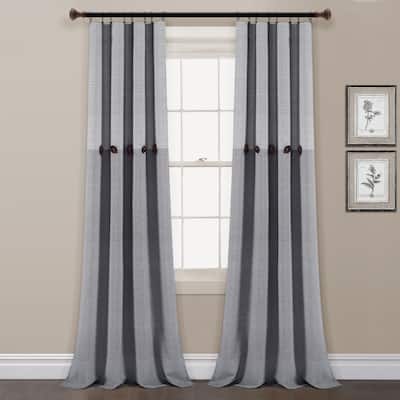 Lush Decor Farmhouse Button Stripe Yarn Dyed Woven Cotton Window Curtain Panel Pair