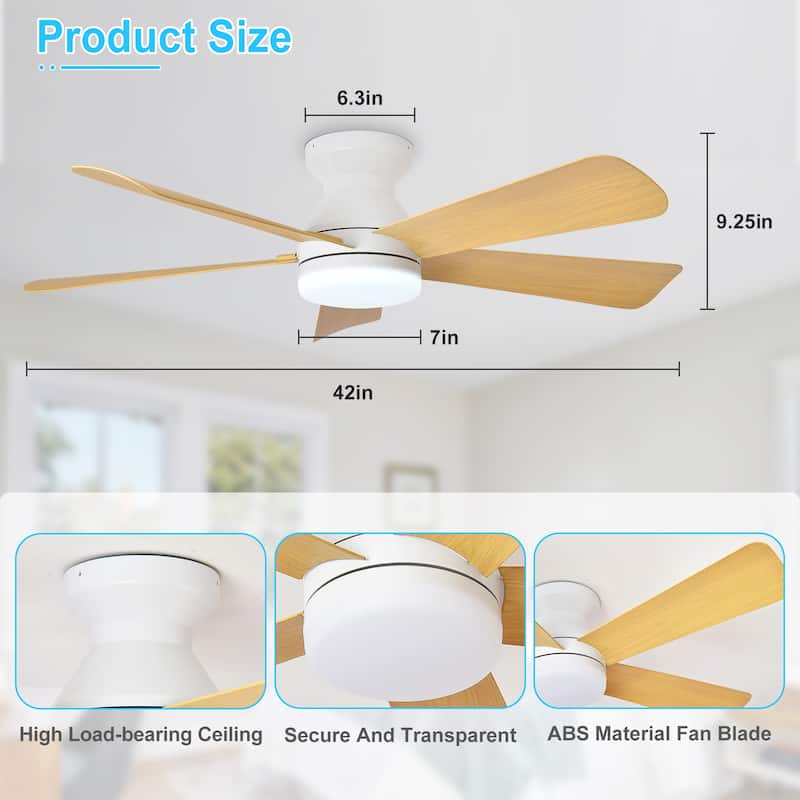 42/35 Inch Low Profile Ceiling Fan with Light: Dimmable, Remote Control, 6-Speed, 5 Blades