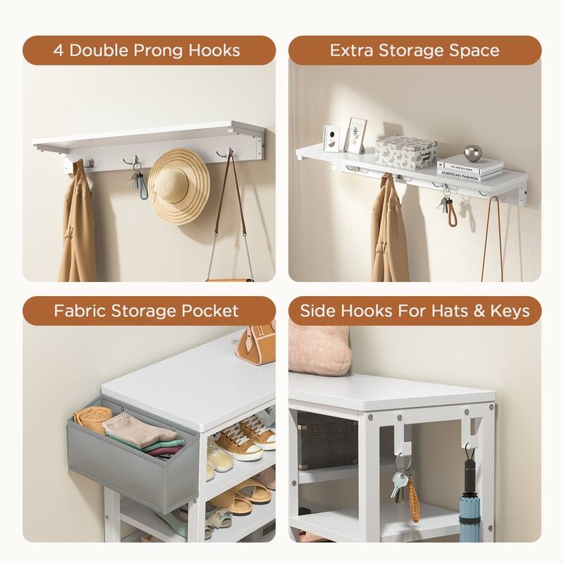 Industrial Hall Tree, 4-in-1 Entryway Coat Rack and Shoe Bench Rack Set with 5 Shoe Storage Cabinets