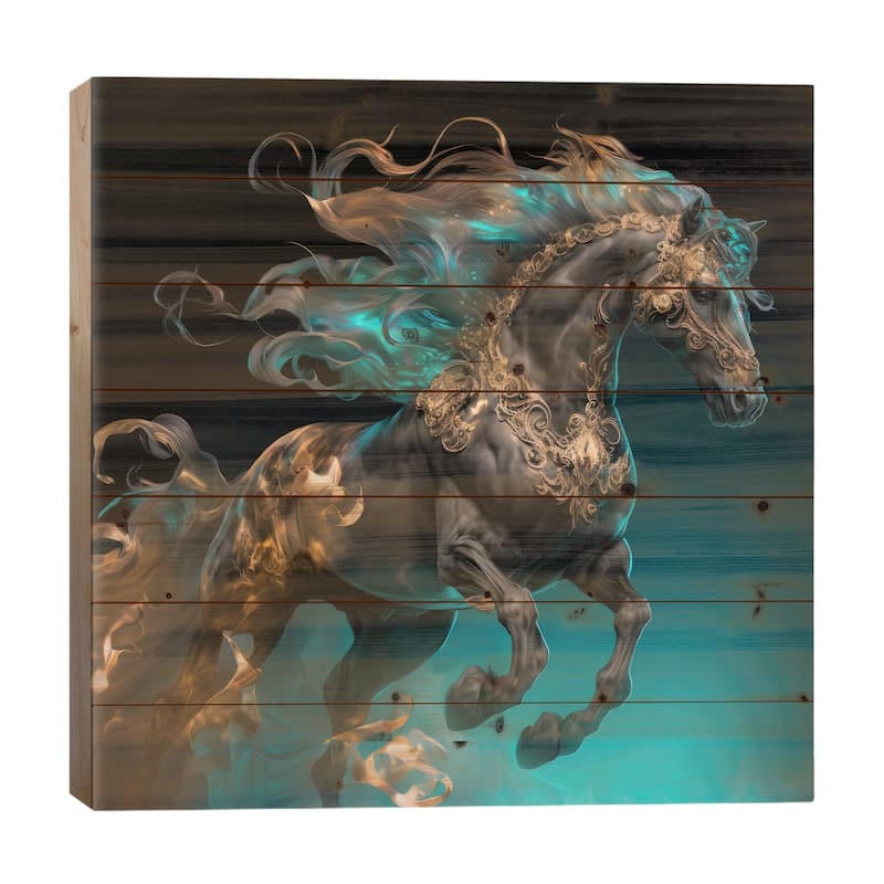 Gold Fire Stallion Print On Wood by Spacescapes - Multi-Color - 26x26x1.5