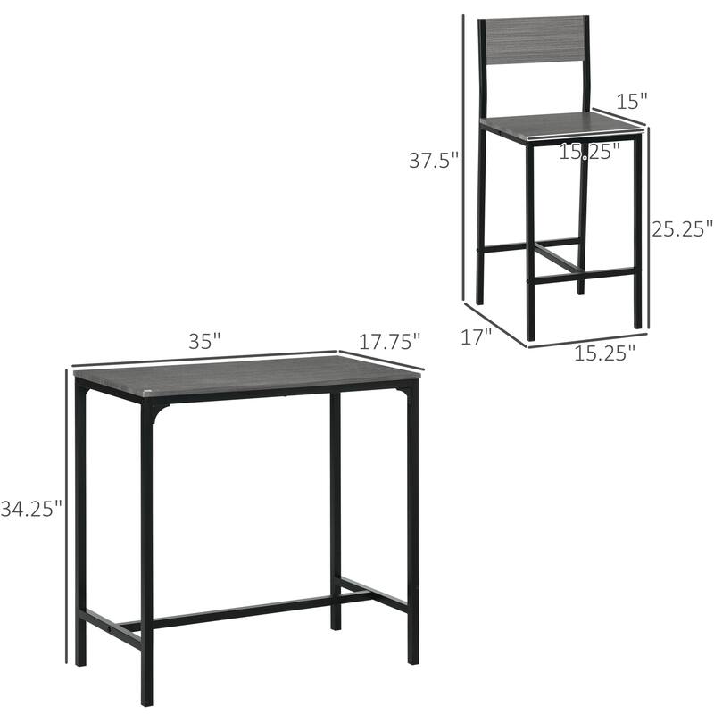Modern 3-Piece Counter Height Bar Table and Chairs Set - Breakfast Nook Dining Set for Small Spaces and Kitchen