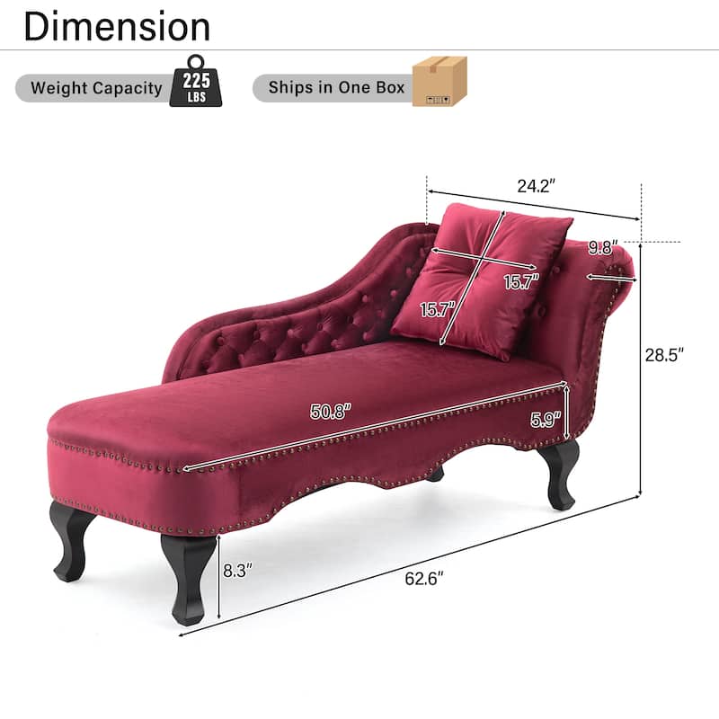 Christopher Knight Home - Bressi Modern Velvet Upholstered Chaise Lounge with Tufted Backrest, Nailhead Trim & Pillow