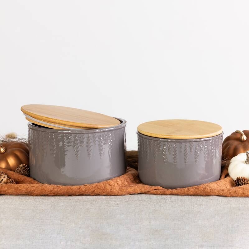 Transpac Stoneware 7.75 in. Brown Autumn Storage Containers Set of 2