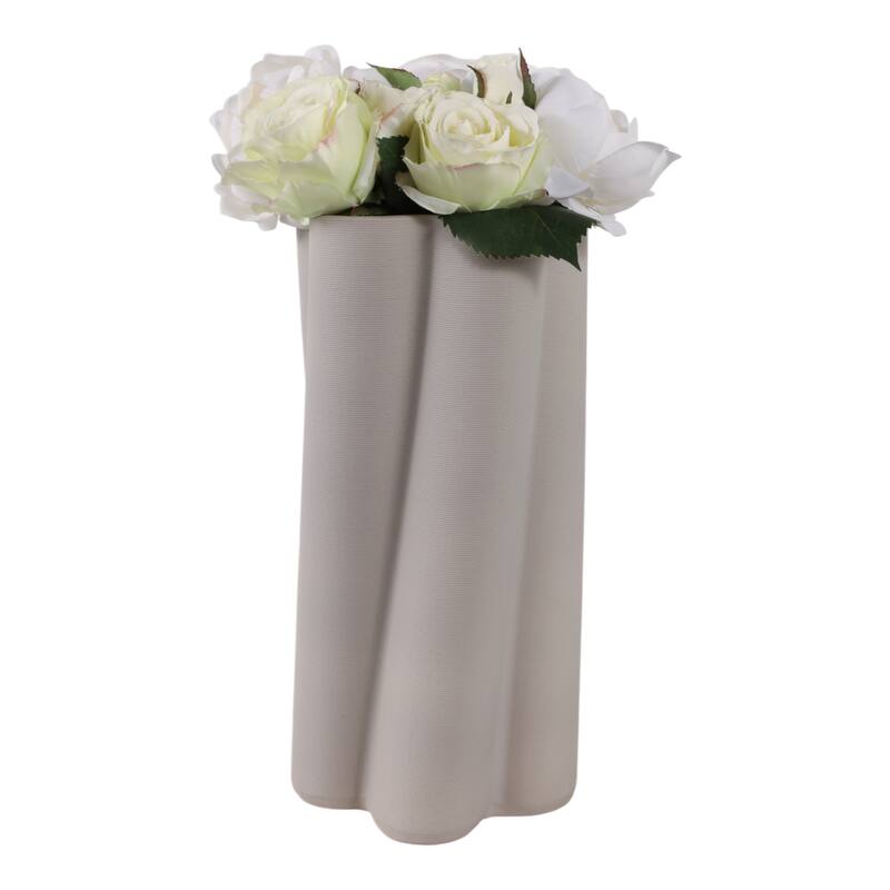 Porcelain Vase Sculptural Vertical Wave Design with Curved Silhouette