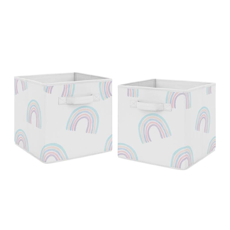 Sweet Jojo Designs Pastel Rainbow Collection Foldable Fabric Storage Bins - Blush Pink, Purple, Teal, Blue and White