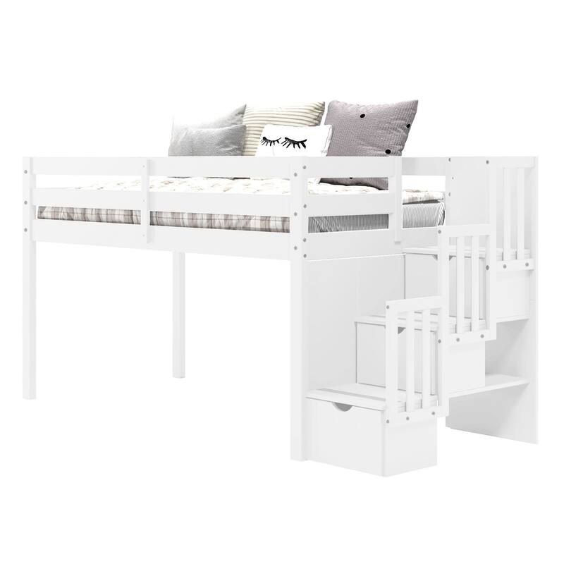 Taylor & Olive Trillium Low Loft Twin Bed with 3 Step-Stairway