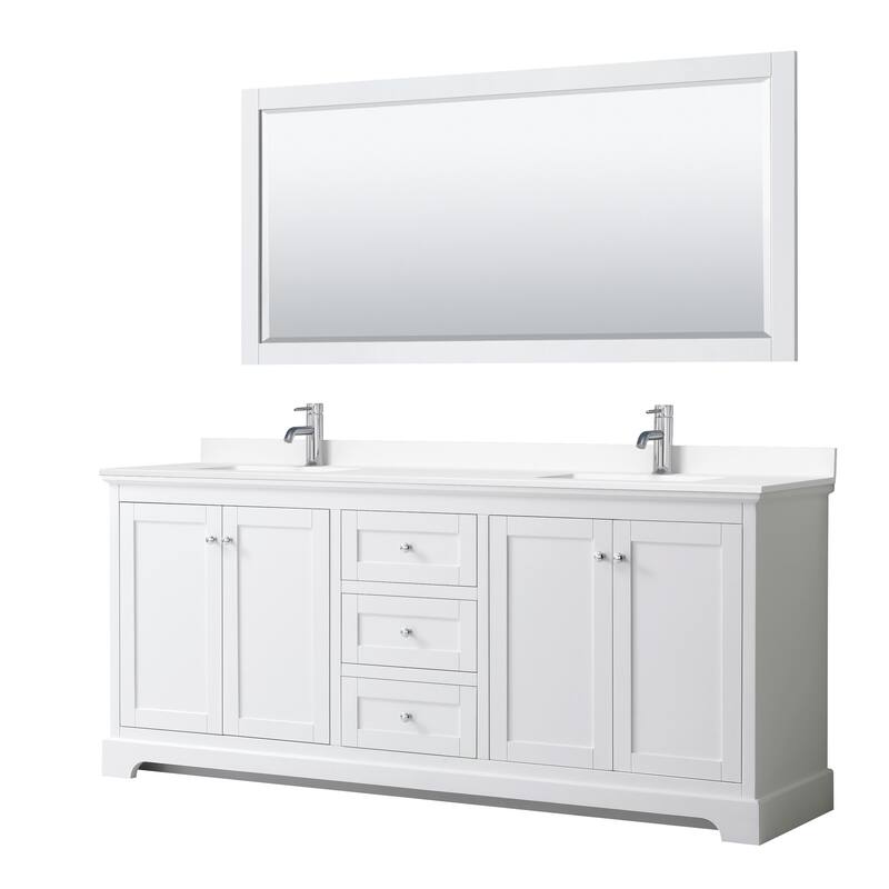 Wyndham Collection Avery 80" Free Standing Double Basin Vanity Set - White / White Cultured Marble Top / Polished