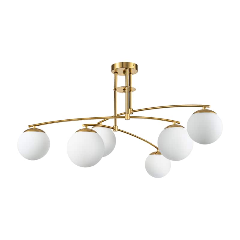 6-Light Modern Sputnik Linear Opal Frosted Glass Globe Bubble Semi-Flush Mount Light