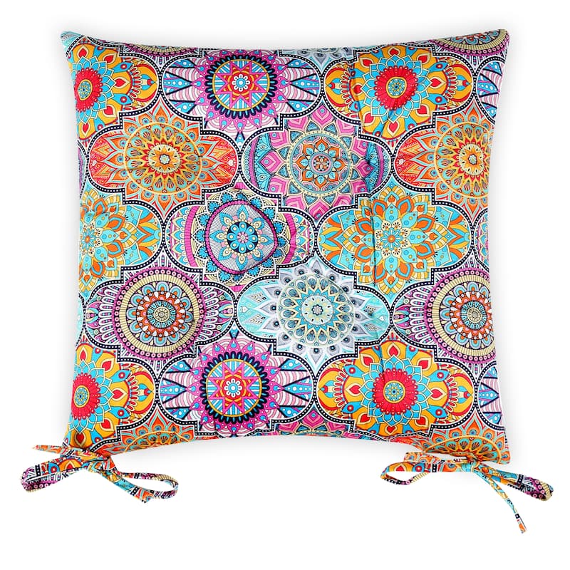 Luxurious Handmade 16-Inch Square Thick Tufted Indoor Dining Chair Seat Cushions with Ties - Multi Color