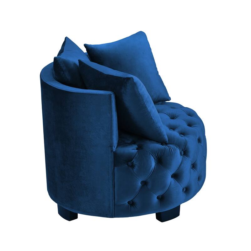 Velvet Tufted Accent Chair with Crescent Backrest and Solid Wood Frame