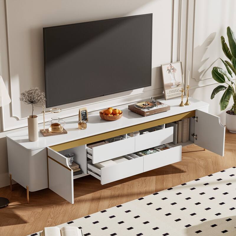 TV Stand for TV up to 80 Inches with 4 Drawers, 2 Cabinets & Metal Legs - 74.8" D x 15.7" W x 19.7" H