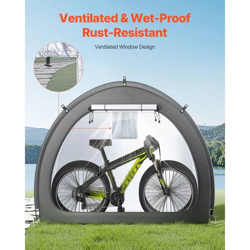 Black Fan-Shaped Bike Tent Waterproof Storage for 4-5 Bicycles Outdoors - 4 to 5 Bikes