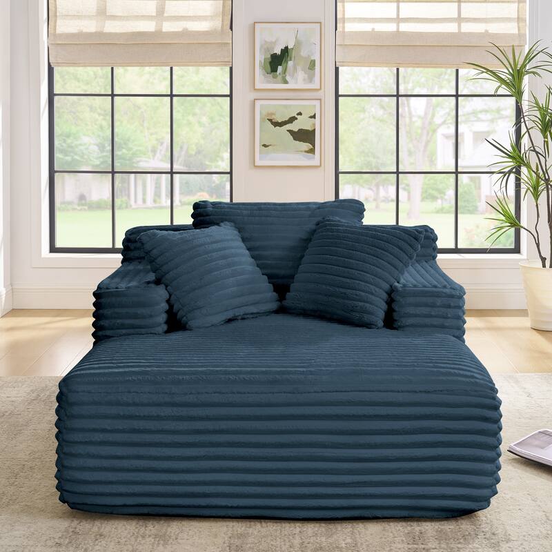 Roomfitters Living Room Compressed Chaise Lounge Foam Sofa Bed, Fluffy Corduroy Upholstered Cloud Couch with Deep Seat - Blue