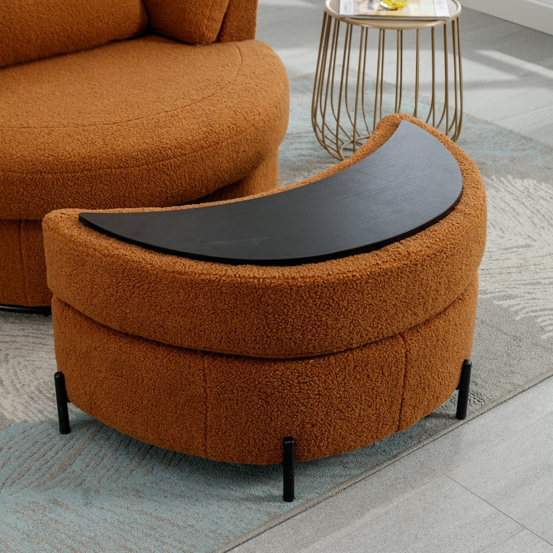 42.2"W Swivel Accent Barrel Chair with Half Crescent Moon Storage Bench