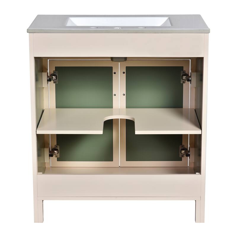 30 Inch Single Sink Freestanding Bathroom Vanity in Green with White Ceramic Top