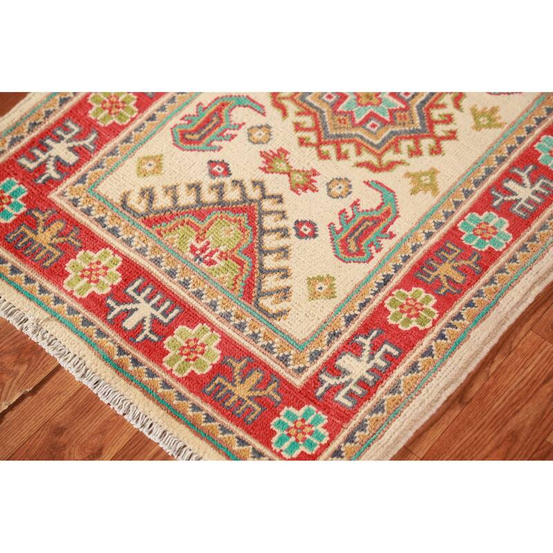Traditional Kazak Oriental Accent Foyer Rug Handmade Beige Wool Carpet - 2'0"x 3'0"