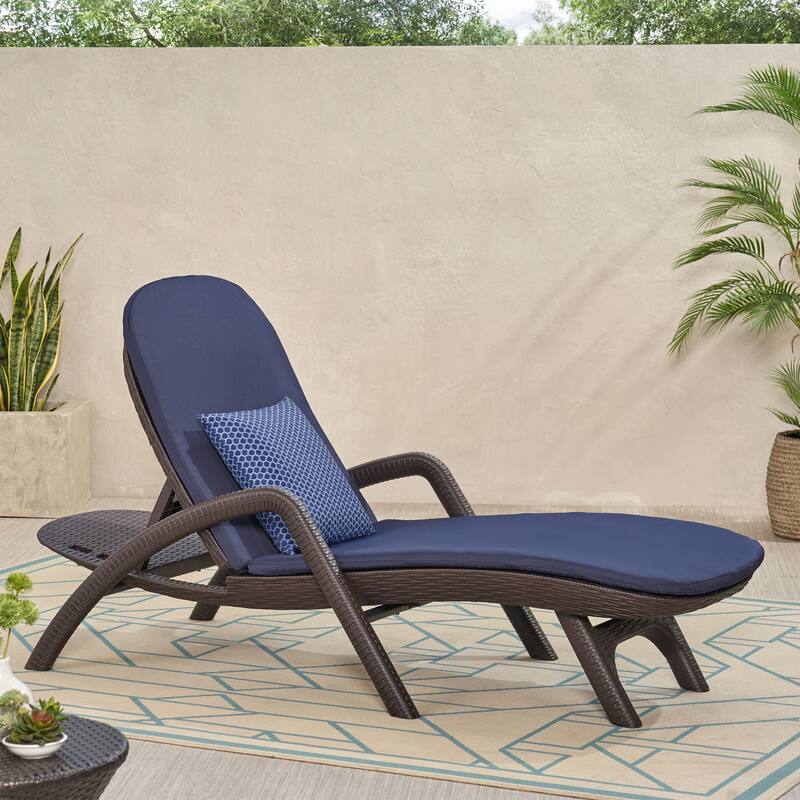 Outdoor Chaise Lounge Chair Ergonomic Armchair with Cushion for Poolside Patio Garden - Navy