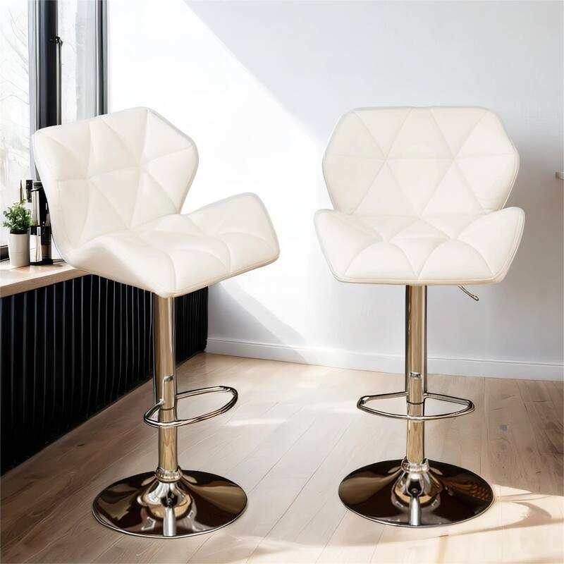 Contemporary Tufted Adjustable Height Hidraulic Bar Stools, Set of 2
