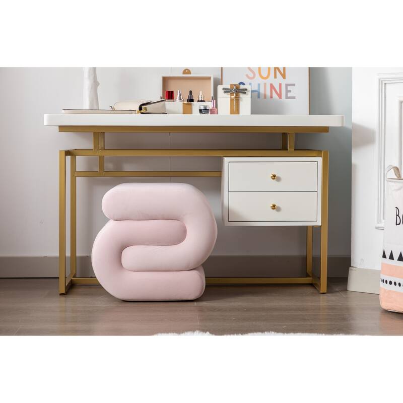 Modern S-shape Fabric Ottoman Makeup Stool Footstool