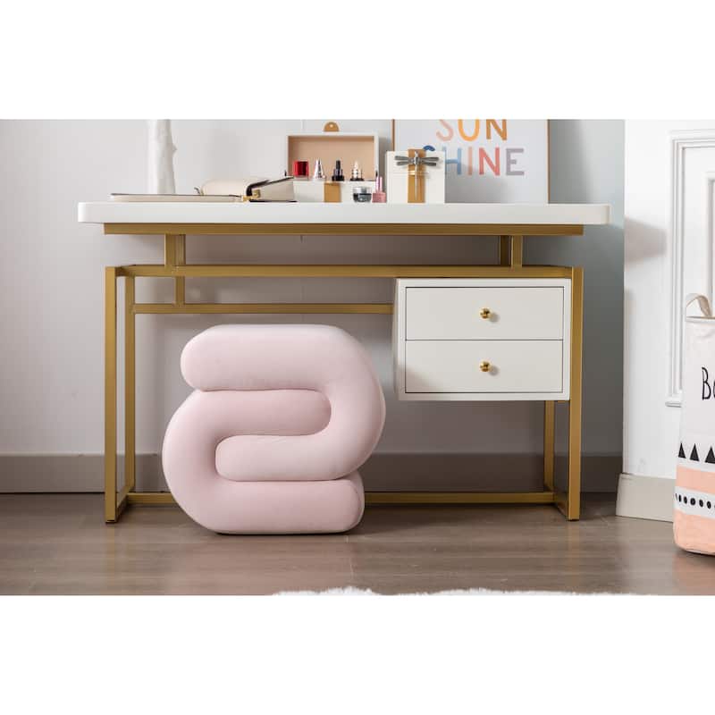 S-shape Velvet Fabric Ottoman Makeup Stool Footstool