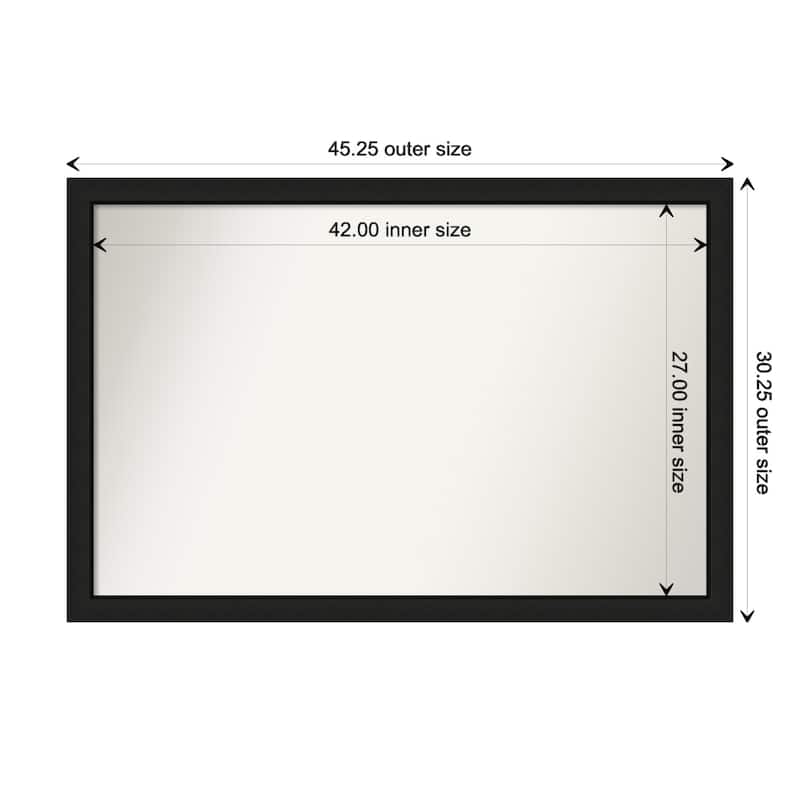 Midnight Black Narrow Framed Non-Beveled Custom Wall Mirror, Bathroom Vanity Mirror - Outer Size: 45.25 x 30.25