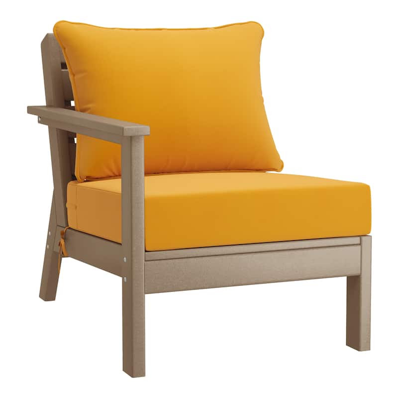 Birchwood All Weather HDPE Outdoor Patio Deep Seating Weathered Wood Left Arm Facing Chair With Cushions (2-PC-Set)
