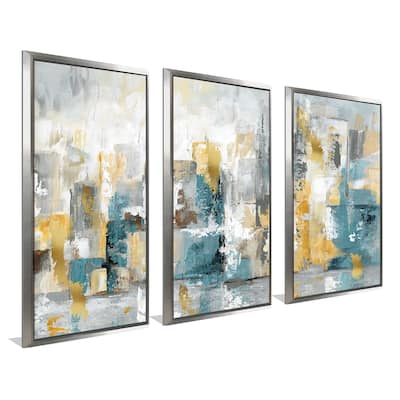 "City Views I Nan" Print in Floating Canvas, Set of 3 - Grey