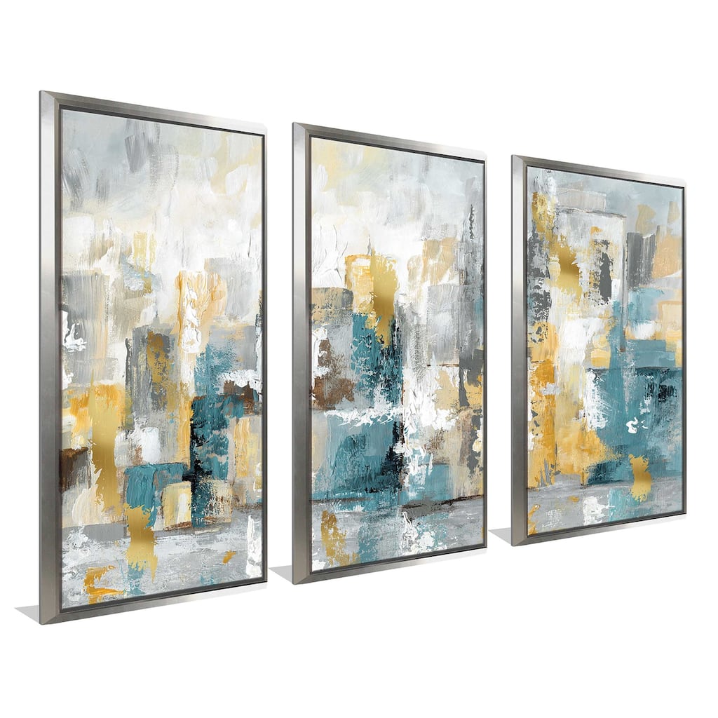 "City Views I Nan" Print in Floating Canvas, Set of 3 - Grey