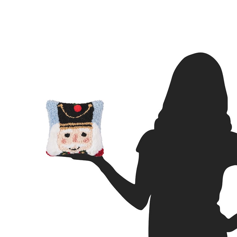 8" x 8" Nutcracker Hooked Petite Christmas Holiday Throw Pillow