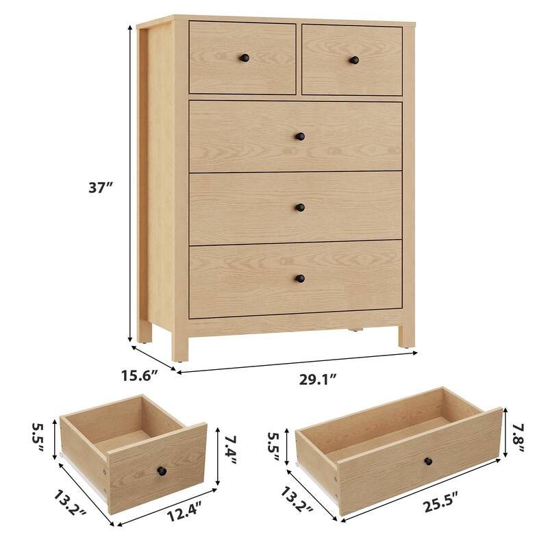 5 Drawer Dresser for Bedroom, Modern Wooden Storage Chest Organizer with Drawers