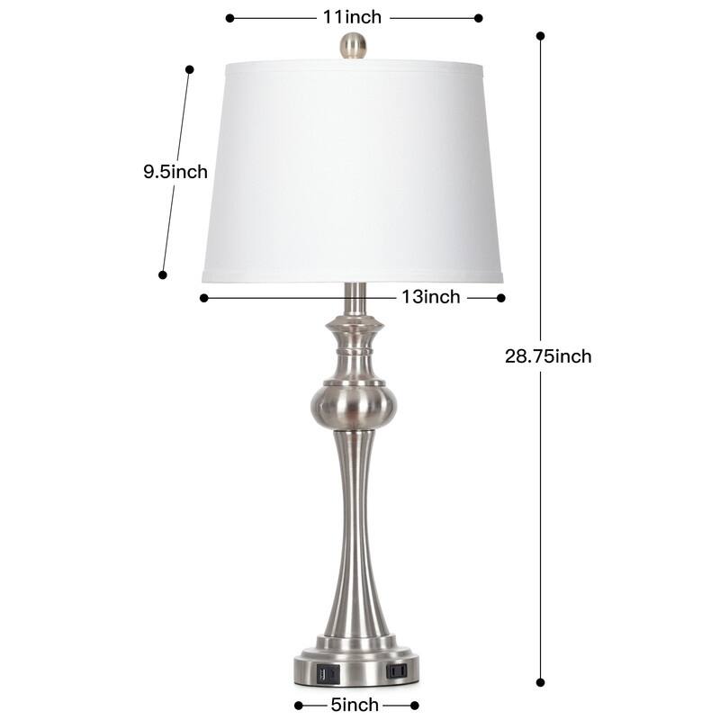 28.75'' Modern Metal Table Lamp with USB-C Charging & AC Outlet Dimmable LED(Set of 2) - 13'' x 13'' x 28.75''