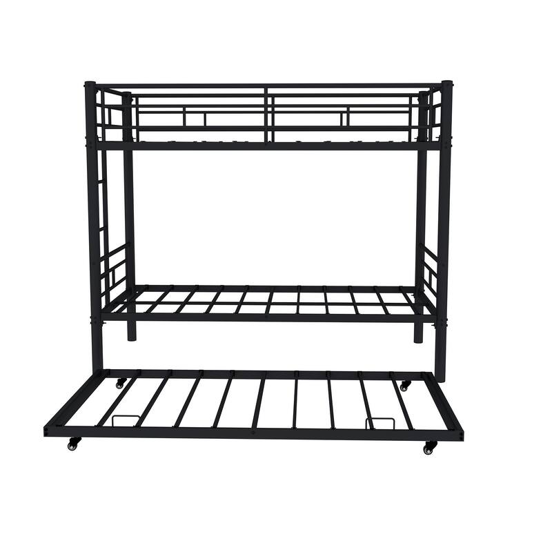Metal Twin Over Twin Bunk Bed Frame with Ladders and Guardrail, Convertible to 2 Beds, Optional Trundle Bed