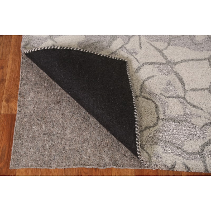 Abstract Modern Indian Area Rug Handmade Beige Wool Carpet - 5'3" x 7'7"