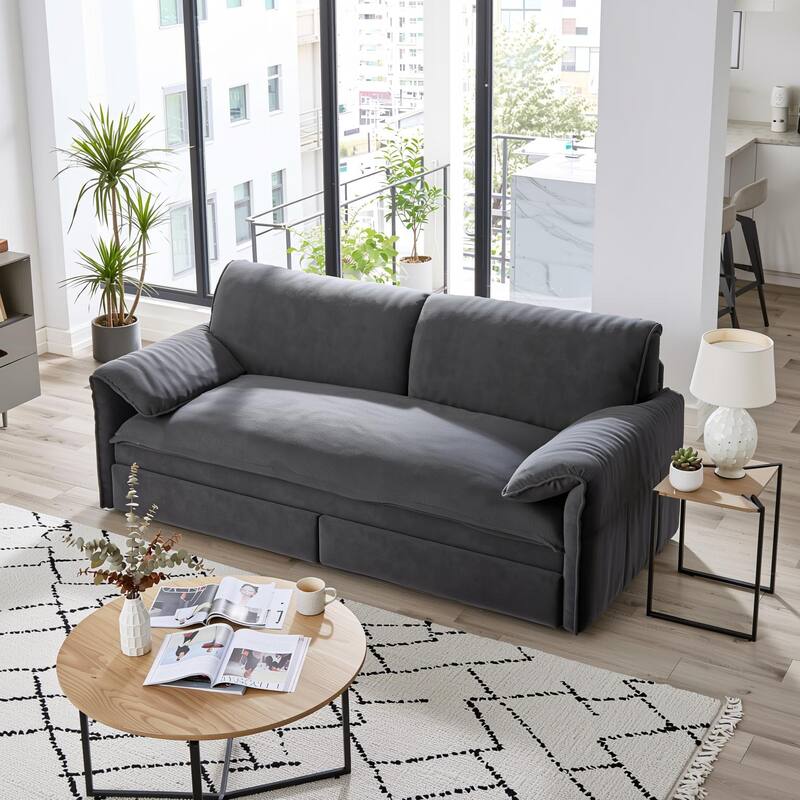 Homy Casa 3-in-1 Convertible Sofa Bed Queen Size Futon with Storage, Living Room, Bedroom, Christmas Gift