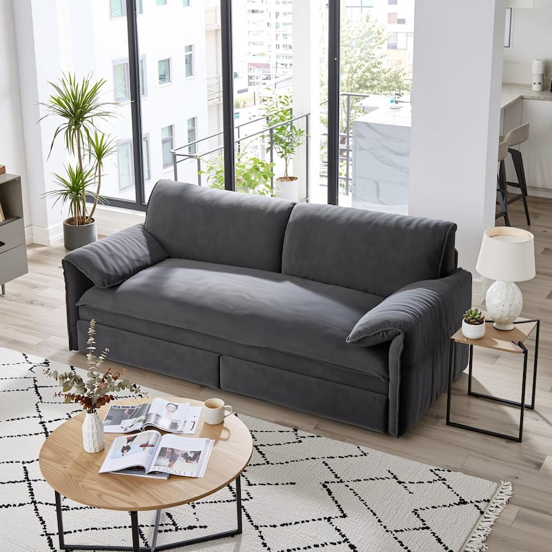 Homy Casa 66" Queen Pull-Out Sofa Bed with Storage, Velvet Loveseat, Designed for Everyday Living Work, Relax, Sleep