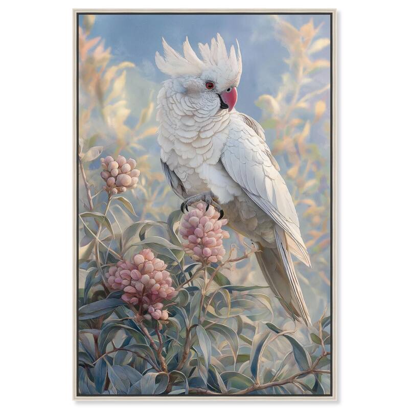 Cockatoo and Blossoms Canvas by Art Remedy - 24" x 36" - Silver