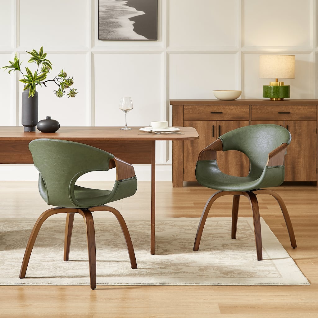 Mid-century Modern Faux Leather Bentwood Swivel Dining Chair