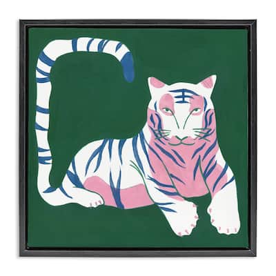 Stupell Modern Tiger with Curved Tail Framed Floater Canvas Wall Art Design By Melissa Wang